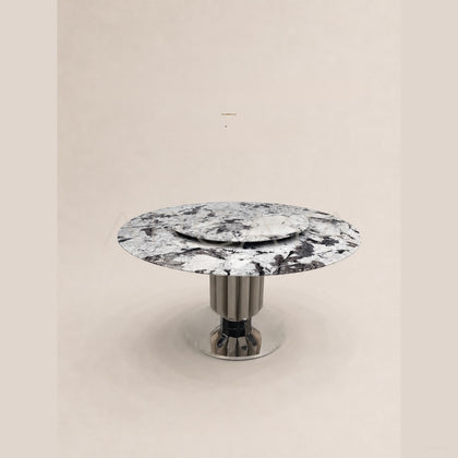 Daze Snow Mountain Blue Stone Round Dining Table - scene