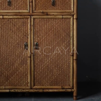 Bamboo Woven Three Door Sideboard - detail