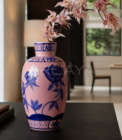 Hand Painted Blue White Ceramic Vase Boxi - scene