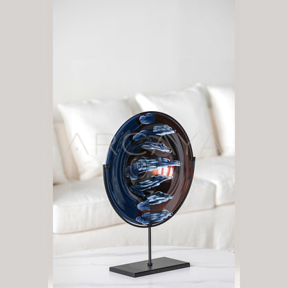 Gilded Hand Painted Glass Disc Ornament - scene