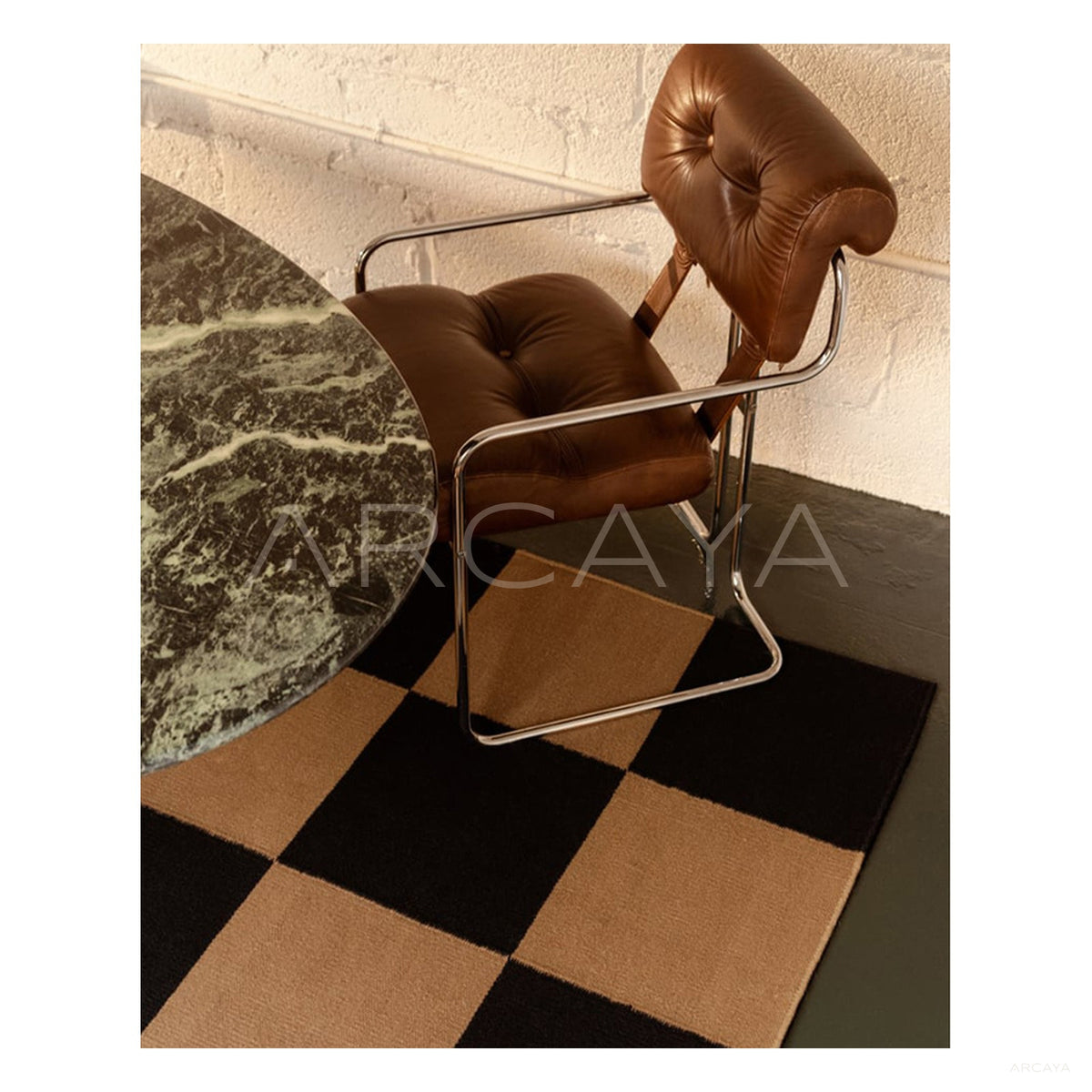 Black Camel Checkerboard Rug Dsm P036 C03 in detail