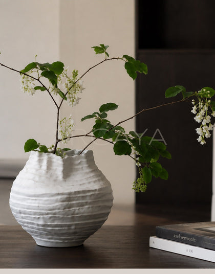Plain White Layered Pleat Ceramic Vase - scene