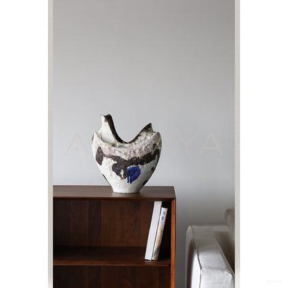 Vintage Stoneware Ink Glaze Wabi Sabi Vase - scene