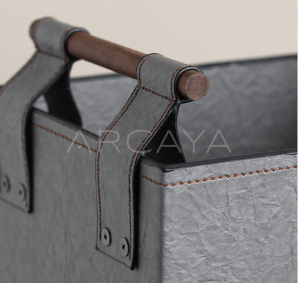 Grey Solid Wood Handle Storage Basket - scene