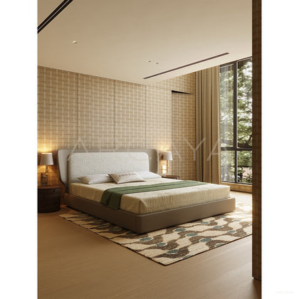 Wide Headboard Leather Trim Bed - scene