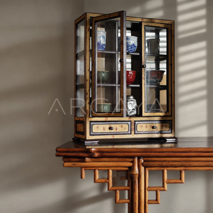 Glass Double Door Teacup Display Cabinet - scene