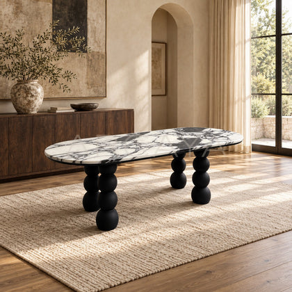 Ash Wood Marble Art Dining Table - scene