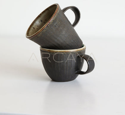 Amu Collab Black Glaze Ribbed Stoneware Mug - scene