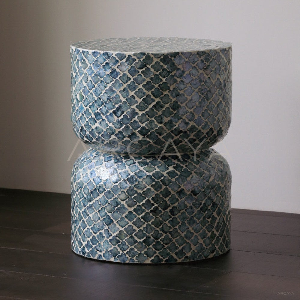 Mid Century Shell Inlay Side Table Stool - main