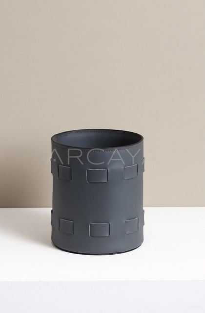 Handwoven Leather Storage Bucket - scene