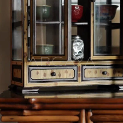 Glass Double Door Teacup Display Cabinet - detail