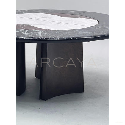Tricolor Marquetry Round Table Lazy Susan - scene