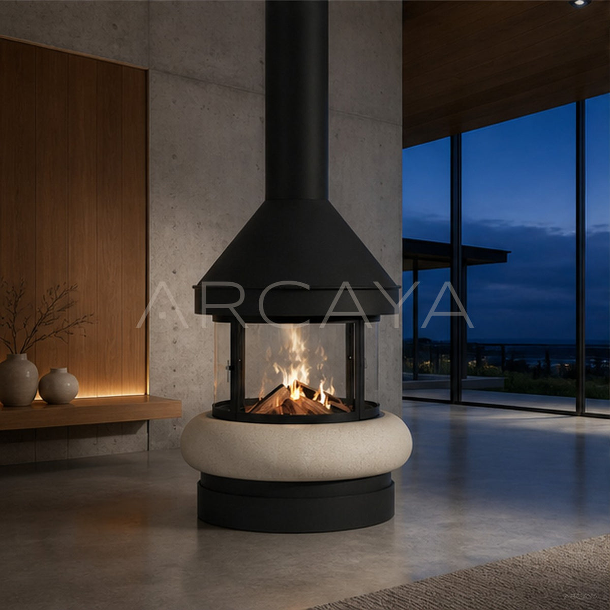 Basil Hanging Fireplace in detail