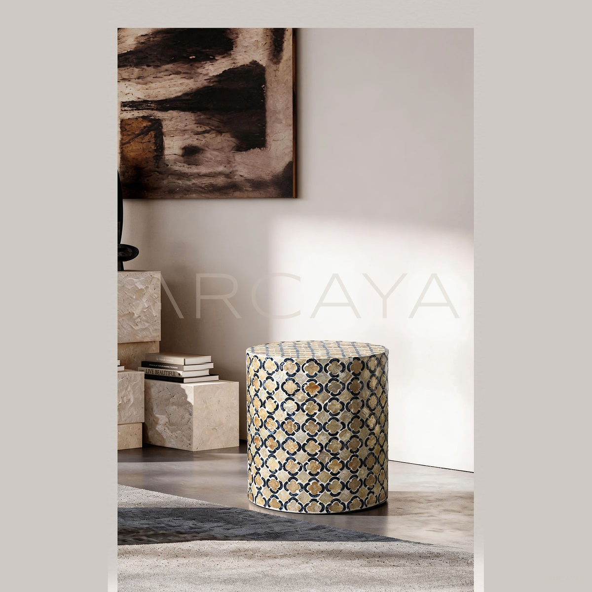 Vintage Shell Inlay Side Table in detail