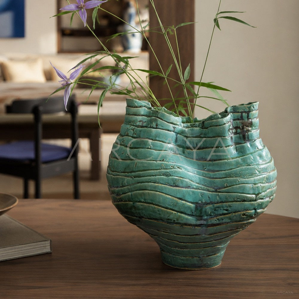 Wabi Sabi Green Rock Texture Ceramic Vase - main