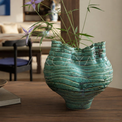Wabi Sabi Green Rock Texture Ceramic Vase - main