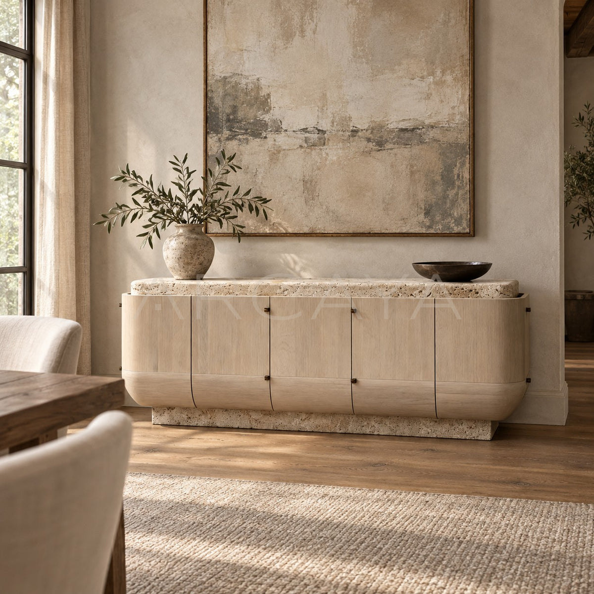 Aston Travertine Oak Sideboard in detail