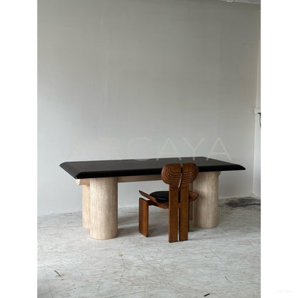 Custom Travertine Wood Dining Table - scene