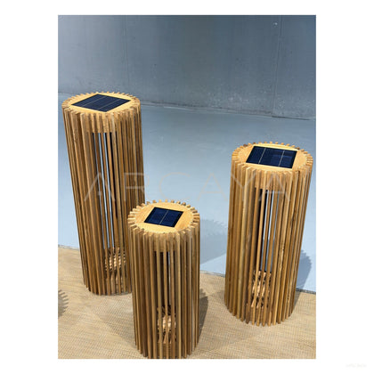 Porto Teak Round Solar Lantern - scene