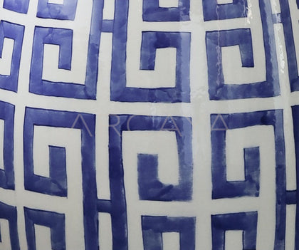 Blue White Fretwork Hand Painted Ceramic Drum Stool - scene