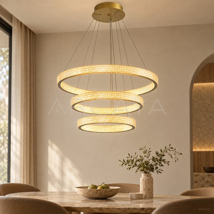 Textured Gold Triple Ring Pendant Light 60188 - main