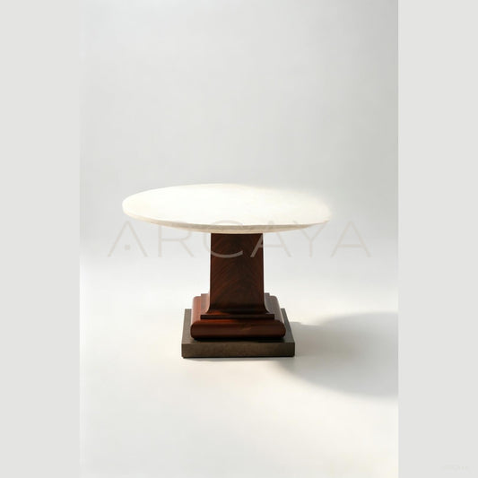 Cream Travertine Round Table - scene