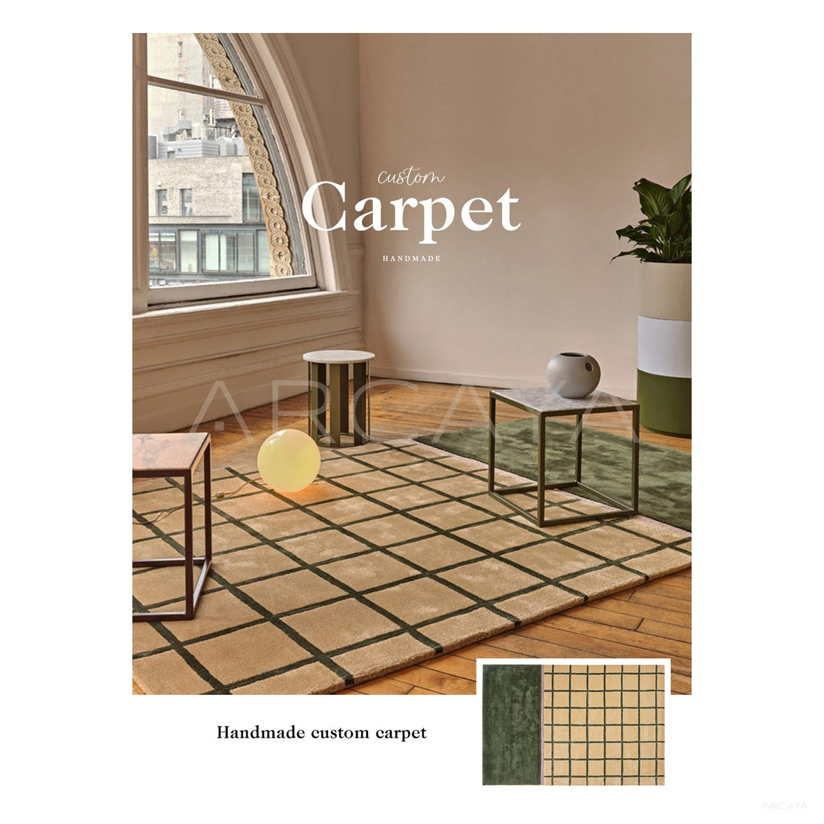 Beige Green Check Rug Dsm P013 F in detail
