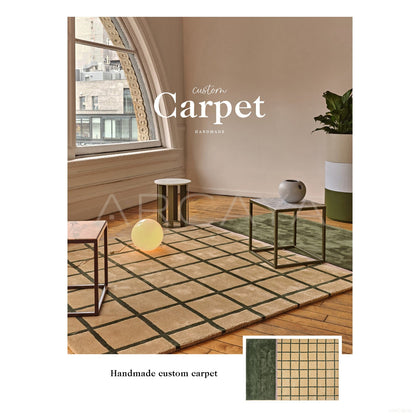 Beige Green Check Rug Dsm P013 F - scene