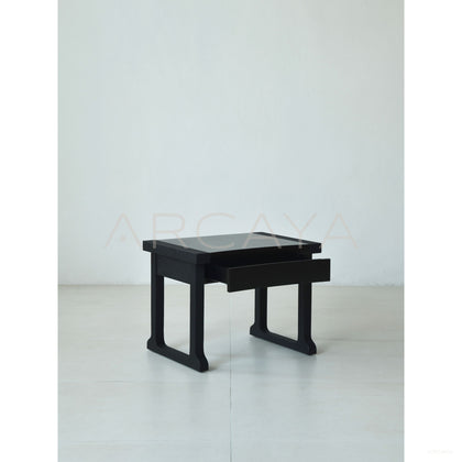 Old Money Oak Matte Black Brushed Nightstand - scene