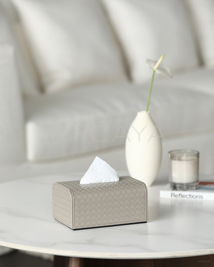 Handwoven Leather Tissue Box Living Room - scene