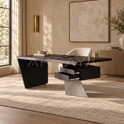 Beveled Black Wood Floating Desk - scene