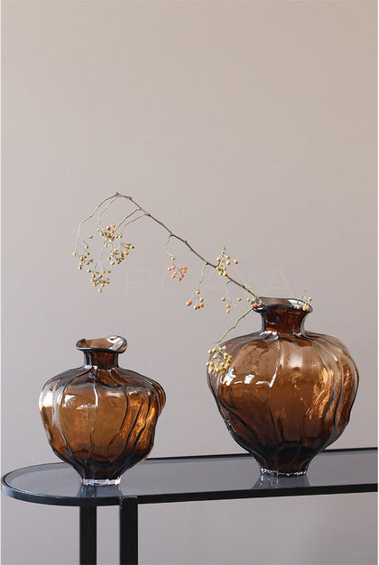 Mid Century Round Belly Glass Vase - scene