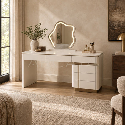 Cream Lighted Vanity Table - scene