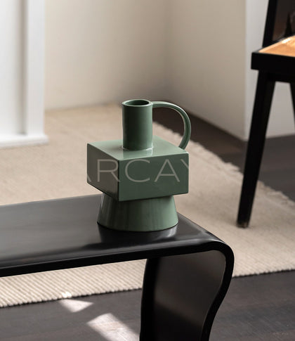 Minimalist Geometric Dark Green Ceramic Vase - scene