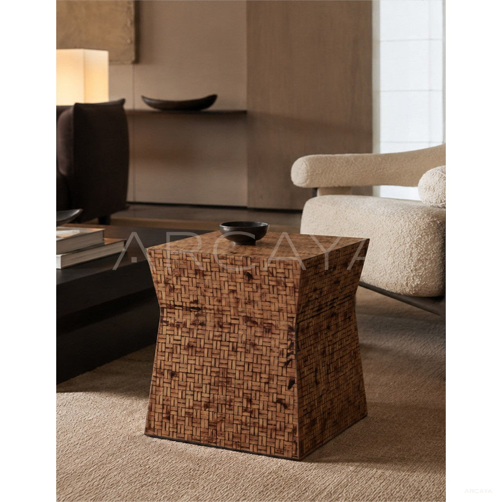 Handwoven Mid Century Side Table in detail