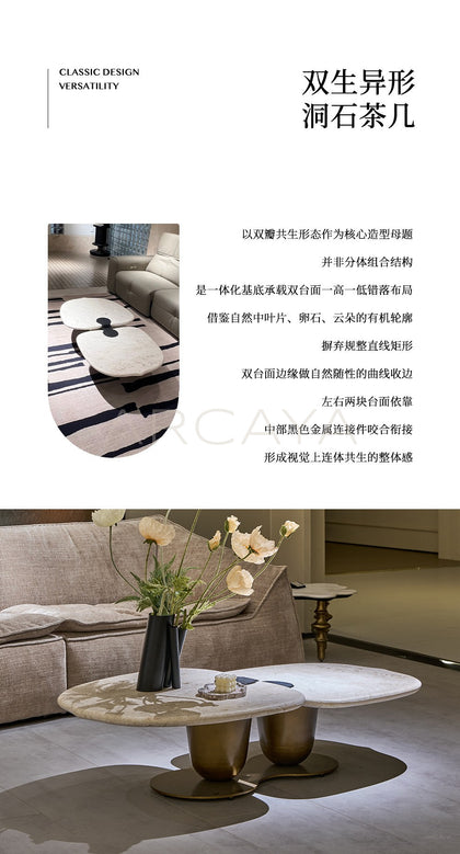 Irregular Symbiotic Travertine Coffee Table - scene