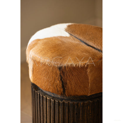 Goat Hide Teak Stool - scene