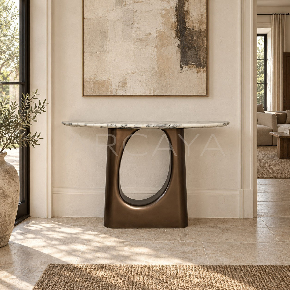 Metallic Lacquer Marble Console Table in detail