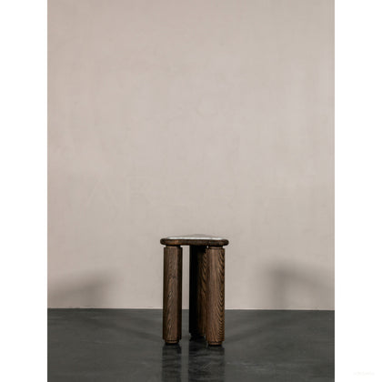 Triangular Solid Wood Marble Side Table - scene