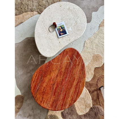 Walnut Travertine Curve Coffee Table - scene