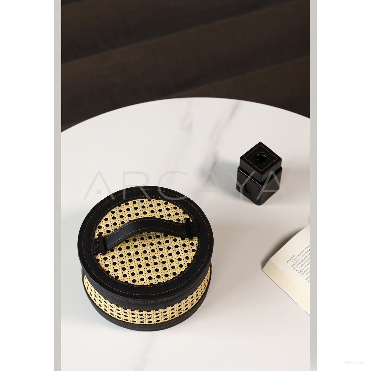 Rattan Leather Woven Storage Box in detail
