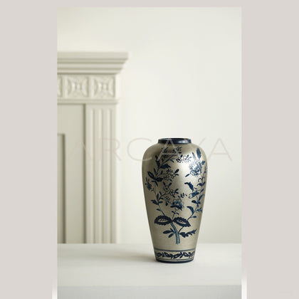 New Chinese Silver Base Blue White Vase - scene
