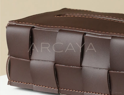 Vintage Brown Handwoven Leather Tissue Box - scene