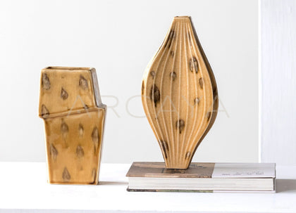 Vintage Ochre Irregular Ceramic Vase - scene