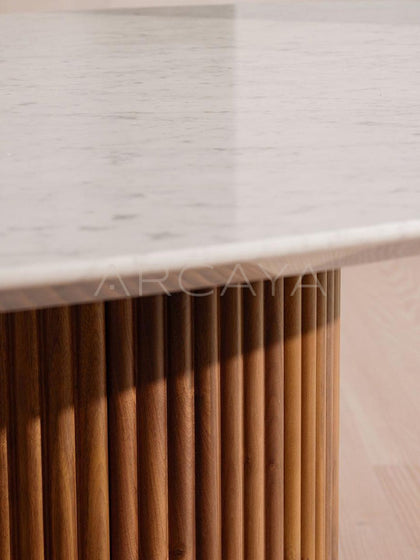 Marble Solid Wood Round Table - detail