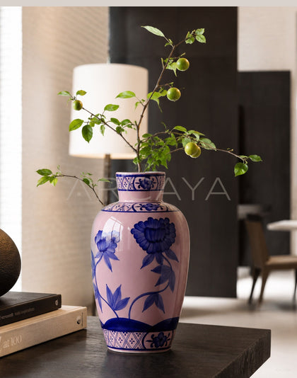 Hand Painted Blue White Ceramic Vase Boxi - scene