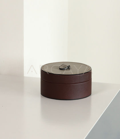 Vintage Brown Leather Storage Box - scene