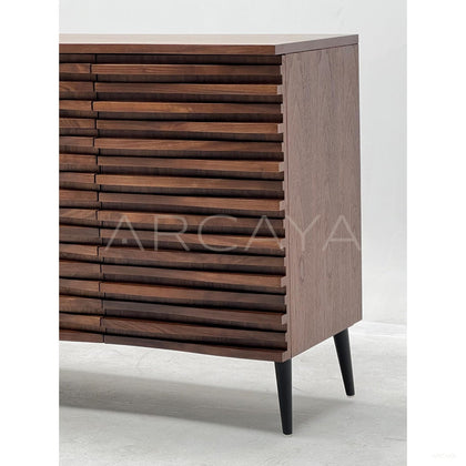 Mid Century Walnut Louver Multi Drawer Entryway Cabinet - scene