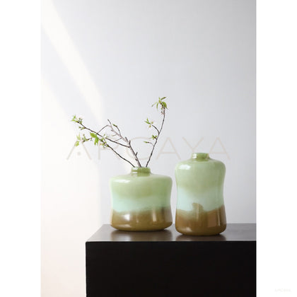 Mid Century Glazed Glass Vase Tabletop - scene
