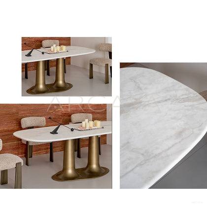 Sculptural Trumpet Travertine Dining Table - scene